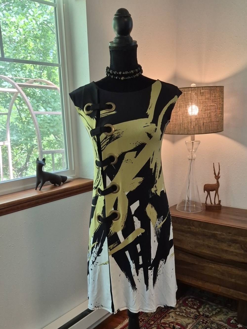 EVA VARRO Y2K Laced Modern Sheath Dress M Avocado